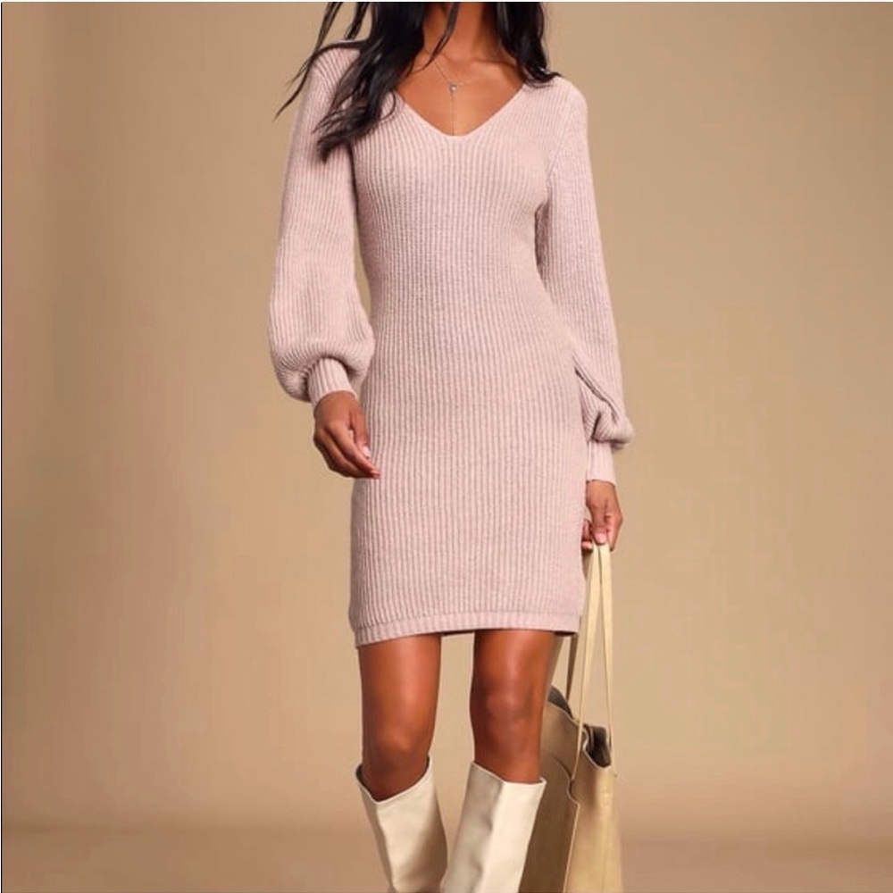 Lulu's Soft Pink Knit Long Sleeve Dress